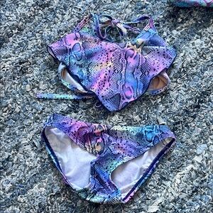 Vibrant Snake Print Kids Bikini Set